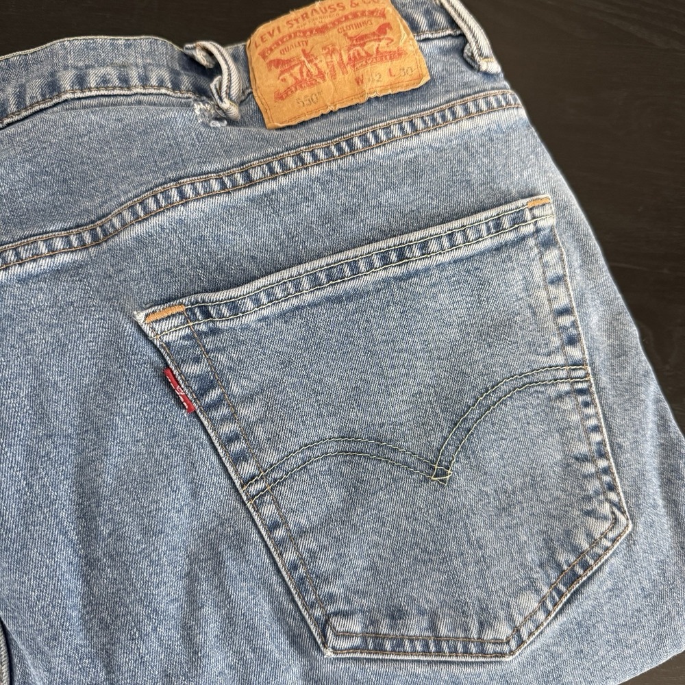 Levis Men 550 42x30 Fit 40x29 Blue Jeans Relaxed Straight Red Tab Distressed Vtg